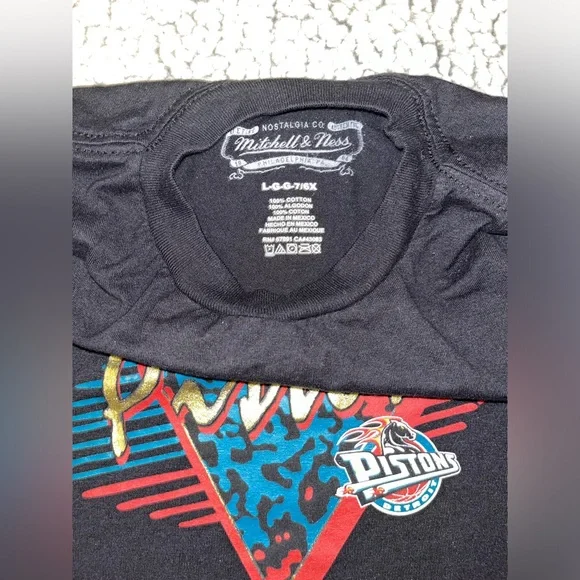 Detroit Pistons Mitchell & Ness Hardwood Classics t shirt retro logo youth sz 7 - Picture 2 of 5